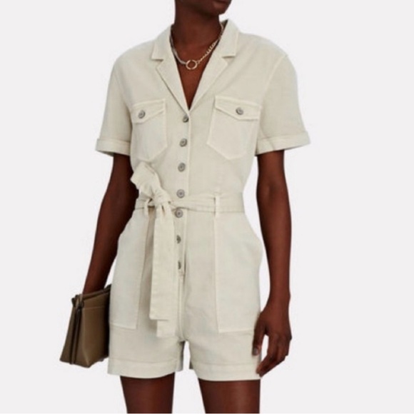 Rails Pants - Rails Georgie Linen Blend Romper Cream Utility Short Jumpsuit with Tie Waist